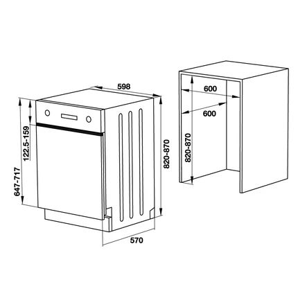 Máy rửa chén âm bán phần bề mặt thép không gỉ HDW-HI60C