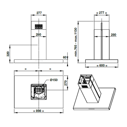 Máy hút mùi đảo 90cm HH-IS90A