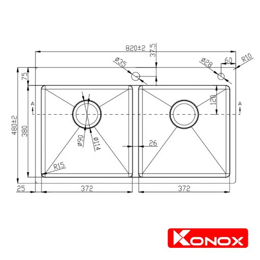 Overmount sink KN8248DOB