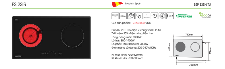 Bếp điện từ nhập khẩu Tây Ban Nha FS 2SIR