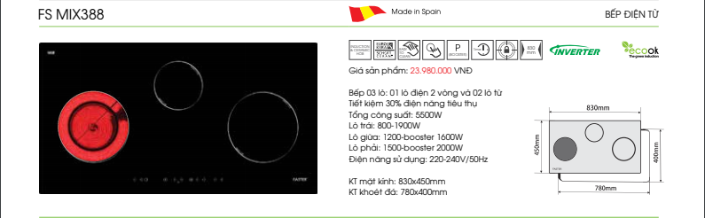 Bếp hỗn hợp điện từ FS MIX388
