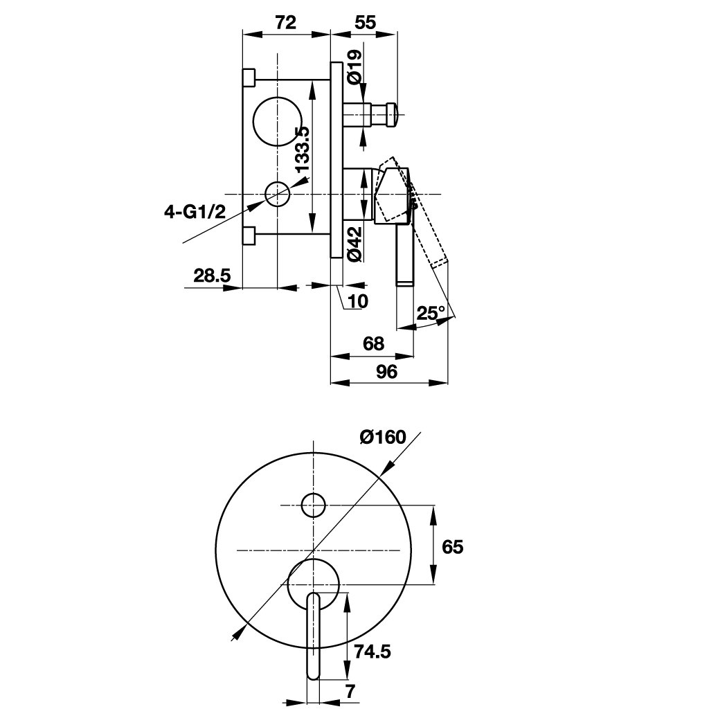 Bộ trộn sen tắm âm 2 đường nước ROOTS