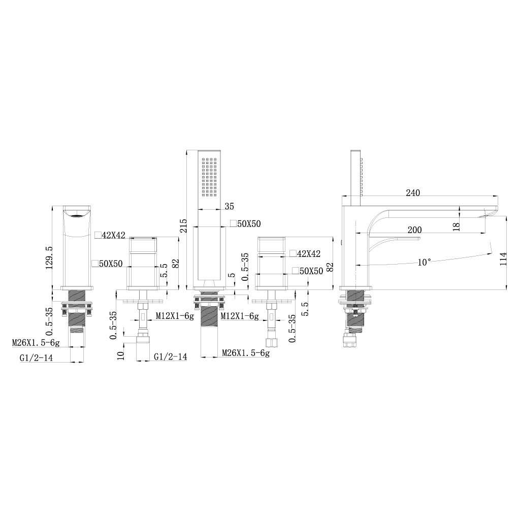 Bộ trộn bồn tắm 4 lỗ REGAL