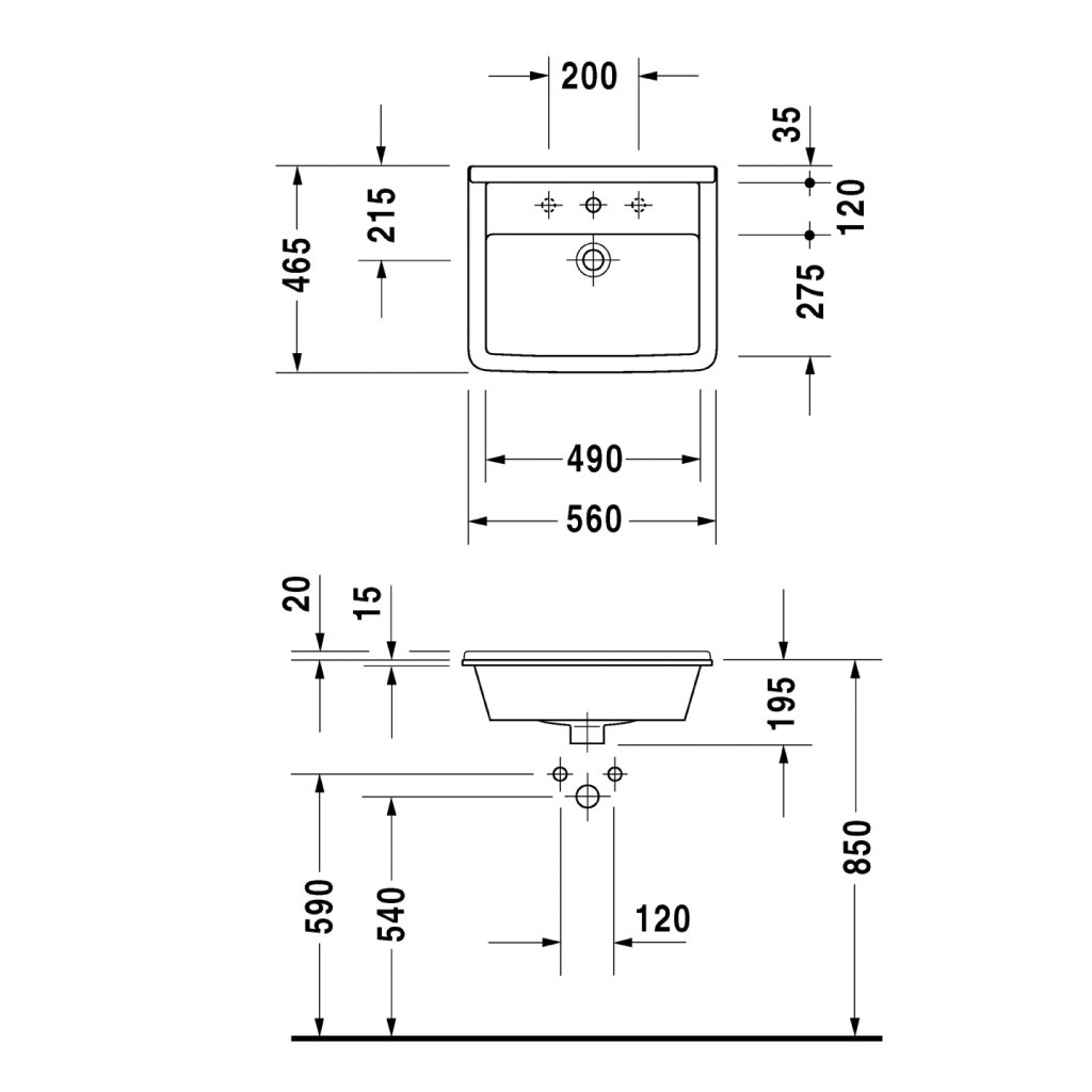 Lavabo âm bàn vành nổi Starck 3