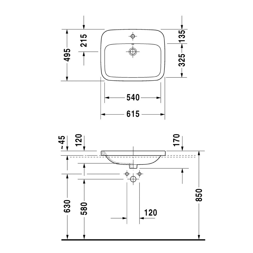Lavabo vành nổi Durastyle - Có lỗ gắn vòi
