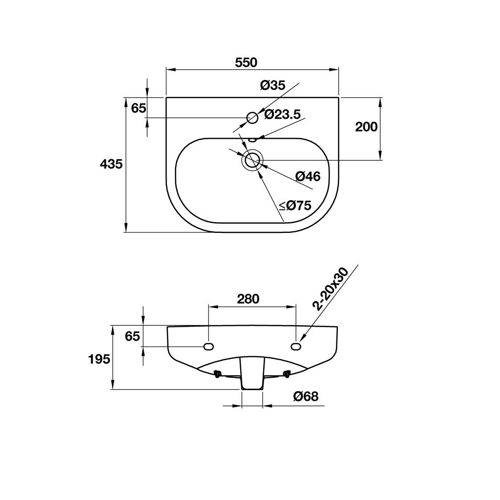 Lavabo Treo Tường RHINE 500