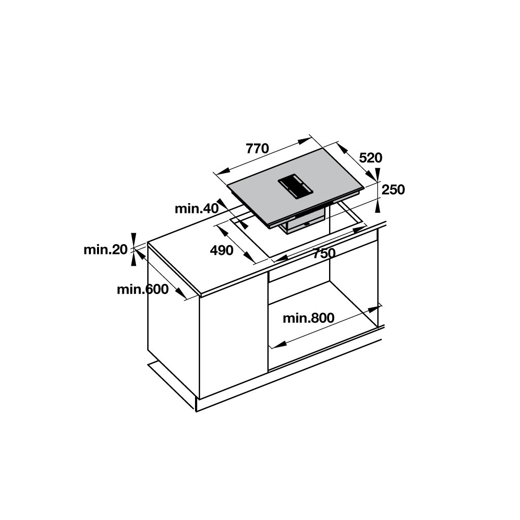 Bếp từ kết hợp hút mùi 4 vùng nấu HC-IHH77D