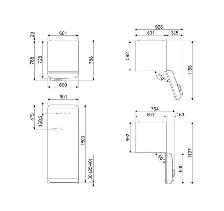 TỦ LẠNH, CỬA ĐƠN, ĐỘC LẬP, CỬA MỞ PHẢI, MÀU XANH NHẠT, 50’S STYLE FAB28RPB3