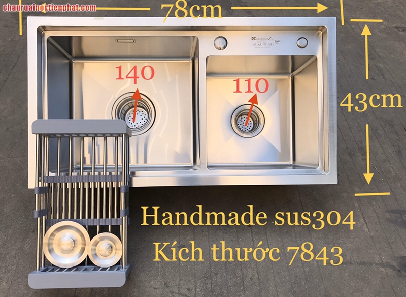 Chậu rửa bát hai hố cân/lệch bậc thang 304 