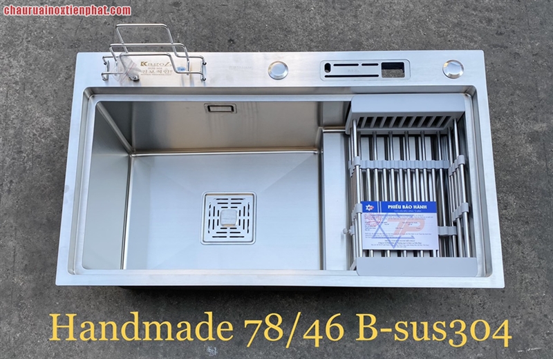 Chậu rửa bát một hố có bàn cài dao bậc thang inox 304
