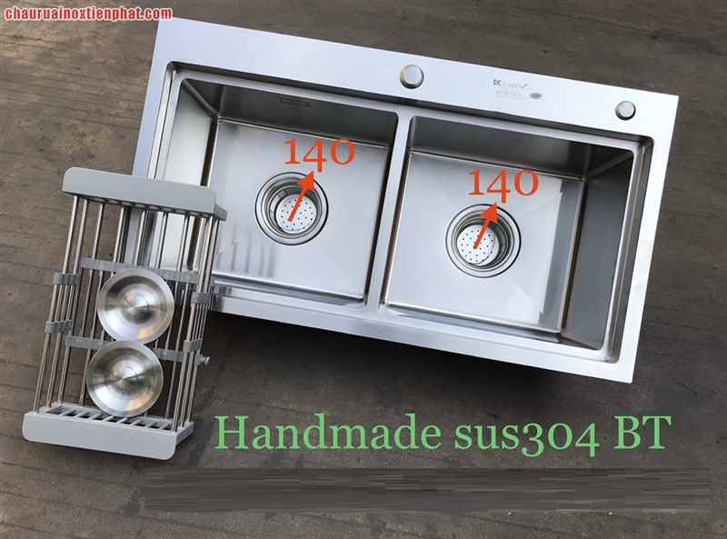 Chậu rửa bát hai hố cân/lệch bậc thang 304 