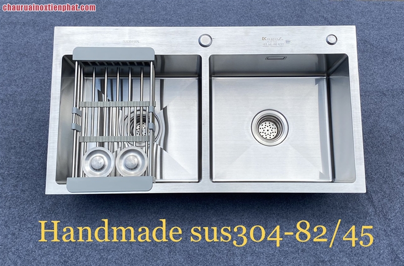 Chậu rửa bát hai hố inox 304 cân, lệch