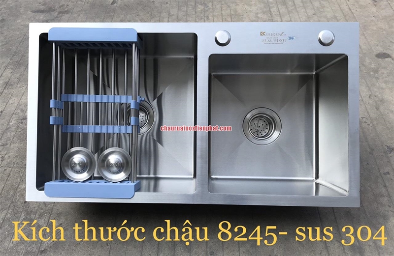 Chậu rửa bát hai hố inox 304 cân, lệch