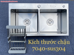 Chậu rửa bát hai hố inox 304 cân, lệch