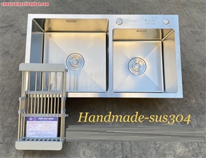 Chậu rửa bát hai hố inox 304 cân, lệch