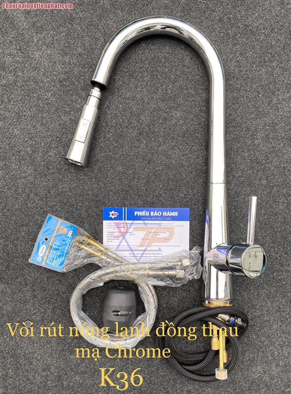 Vòi rửa bát nóng lạnh Kagol đồng mạ, đầu vòi rút